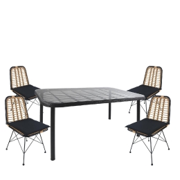ΣΕΤ ΤΡΑΠΕΖΑΡΙΑ ΚΗΠΟΥ ARTELIBRE AMPIUS ΜΑΥΡΟ ΜΕΤΑΛΛΟ/RATTAN/ΓΥΑΛΙ ΜΕ 4 ΚΑΡΕΚΛΕΣ 14990373