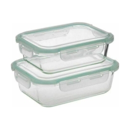 Inart S/2 Φαγητοδοχείο Γυάλινο/Pl Διάφανο 23Χ18Χ9 1520Ml