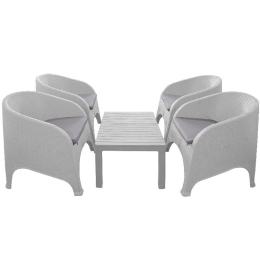 Bonsai Home Σετ Σαλόνι Τύπου Ρατάν 5 Τεμαχίων Λευκό 60x90x45 & 62x74x80 cm