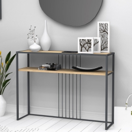 ΚΟΝΣΟΛΑ KARY MEGAPAP ΜΕΤΑΛΛΙΚΗ - ΜΕΛΑΜΙΝΗΣ ΧΡΩΜΑ OAK 120X33X90ΕΚ.