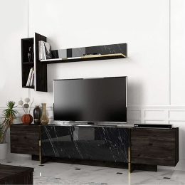 ΣΥΝΘΕΣΗ ΤΗΛΕΟΡΑΣΗΣ VEYRON MEGAPAP ΧΡΩΜΑ ΜΑΥΡΟ REBAB - ΜΑΥΡΟ ΕΦΕ ΜΑΡΜΑΡΟΥ 180X33X45ΕΚ.