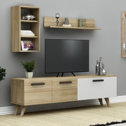 ΣΥΝΘΕΣΗ ΤΗΛΕΟΡΑΣΗΣ PIENZA MEGAPAP ΑΠΟ ΜΕΛΑΜΙΝΗ ΧΡΩΜΑ SAPPHIRE OAK - ΛΕΥΚΟ 140X30X46ΕΚ.