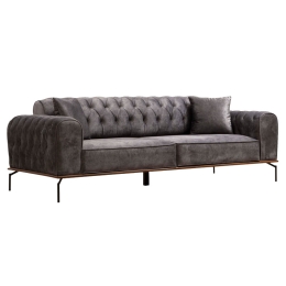 ΚΑΝΑΠΕΣ-ΚΡΕΒΑΤΙ PWF-0596 PAKOWORLD ΤΥΠΟΥ CHESTERFIELD 3ΘΕΣΙΟΣ ΥΦΑΣΜΑ ΑΝΘΡΑΚΙ 225X92X78ΕΚ