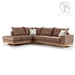 ΓΩΝΙΑΚΟΣ ΚΑΝΑΠΕΣ ΔΕΞΙΑ ΓΩΝΙΑ LUXURY II PAKOWORLD ΥΦΑΣΜΑ MOCHA-CREAM 290X235X95ΕΚ