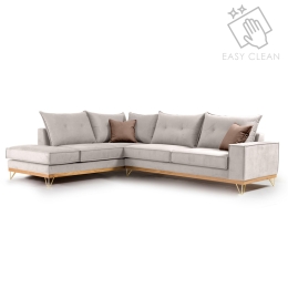 ΓΩΝΙΑΚΟΣ ΚΑΝΑΠΕΣ ΔΕΞΙΑ ΓΩΝΙΑ LUXURY II PAKOWORLD ΥΦΑΣΜΑ CREAM-MOCHA 290X235X95ΕΚ