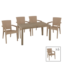 ΤΡΑΠΕΖΑΡΙΑ EXPLORE-HALCYON PAKOWORLD ΣΕΤ 7ΤΕΜ PP CAPPUCCINO 150X90X73,5ΕΚ