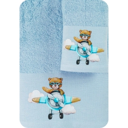 Borea Πετσέτες Σετ 2ΤΜΧ Airplane 70 x 120 / 30 x 50 cm Σιέλ