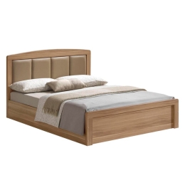 CALIBER ΚΡΕΒΑΤΙ ΔΙΠΛΟ ΓΙΑ ΣΤΡΩΜΑ 160X200CM, ΑΠΟΧΡΩΣΗ SONOMA OAK, ΚΕΦΑΛΑΡΙ PU ΜΠΕΖ