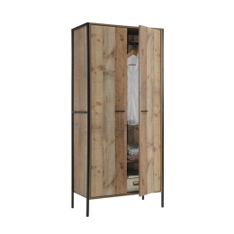 PALLET-W ΝΤΟΥΛΑΠΑ ΔΙΦΥΛΛΗ, 2 ΡΑΦΙΑ, ΚΡΕΜΑΣΤΡΑ, ΜΕΤΑΛΛΟ ΒΑΦΗ ΜΑΥΡΟ, ΑΠΟΧΡΩΣΗ ANTIQUE OAK