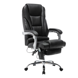 BF8550 MASSAGE RELAX ΠΟΛΥΘΡΟΝΑ ΓΡΑΦΕΙΟΥ ΔΙΕΥΘΥΝΤΗ, ΒΑΣΗ ΧΡΩΜΙΟ ΜΕ ΥΠΟΠΟΔΙΟ, PU  ΜΑΥΡΟ