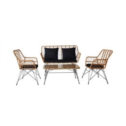 SALSA MAX LIVING SET ΚΗΠΟΥ 4 ΤΕΜΑΧΙΩΝ, ΜΕΤΑΛΛΟ ΒΑΦΗ ΜΑΥΡΟ, WICKER ΦΥΣΙΚΟ, ΜΑΞΙΛΑΡΙΑ ΜΑΥΡΟ