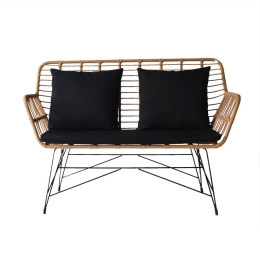 SALSA MAX LIVING ΚΑΝΑΠΕΣ ΚΗΠΟΥ 2ΘΕΣΙΟΣ, ΜΕΤΑΛΛΟ ΒΑΦΗ ΜΑΥΡΟ, WICKER ΦΥΣΙΚΟ, ΜΑΞΙΛΑΡΙΑ ΜΑΥΡΟ