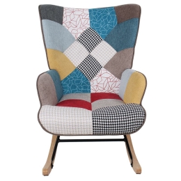 ALMA ROCKING ΠΟΛΥΘΡΟΝΑ ΜΠΕΡΖΕΡΑ ΚΑΘΙΣΤΙΚΟΥ, ΥΦΑΣΜΑ PATCHWORK, ΒΑΣΗ ΜΑΥΡΟ-ΦΥΣΙΚΟ